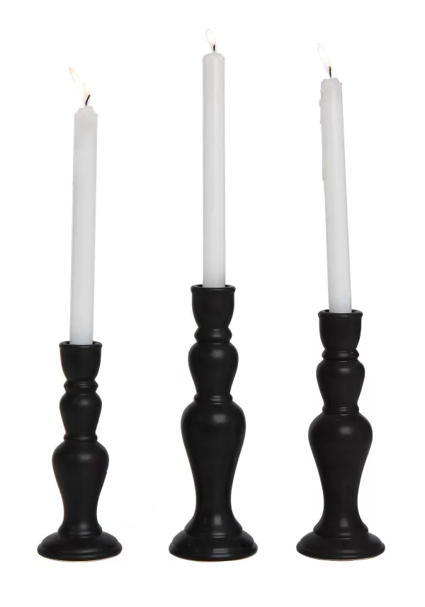 Best Sale 10" Matte Black Ceramic Candlestick Set Halloween Lights