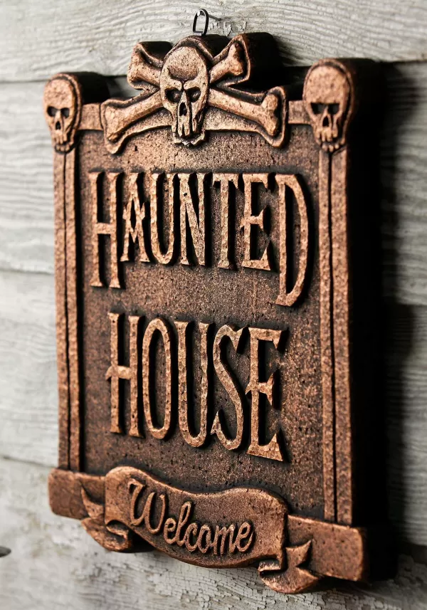 Cheap 13" Haunted House Welcome Sign Decoration Halloween Props