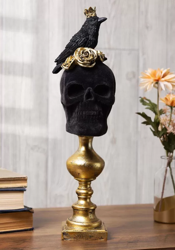 New 16 Inch Black Velvet Skull With Roses Skeletons & Skulls