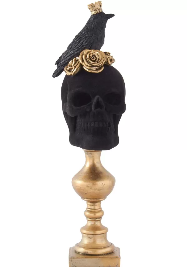 New 16 Inch Black Velvet Skull With Roses Skeletons & Skulls