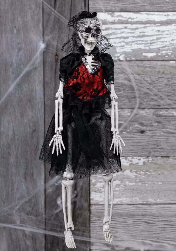 Online 16 Inch Hanging Gothic Dress Skeleton Lady Halloween Decoration Indoor Decorations
