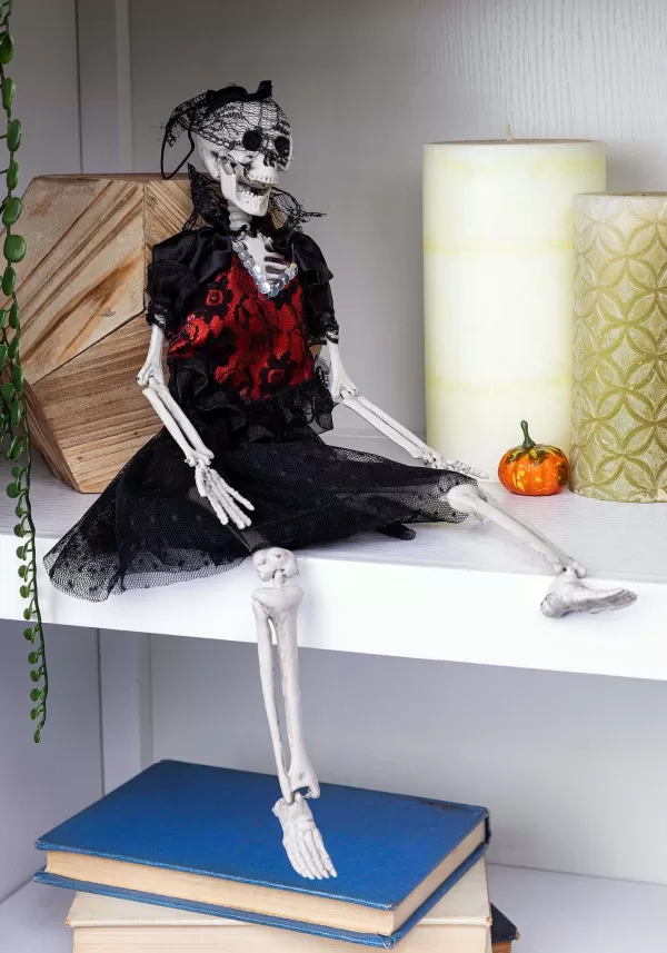 Online 16 Inch Hanging Gothic Dress Skeleton Lady Halloween Decoration Indoor Decorations