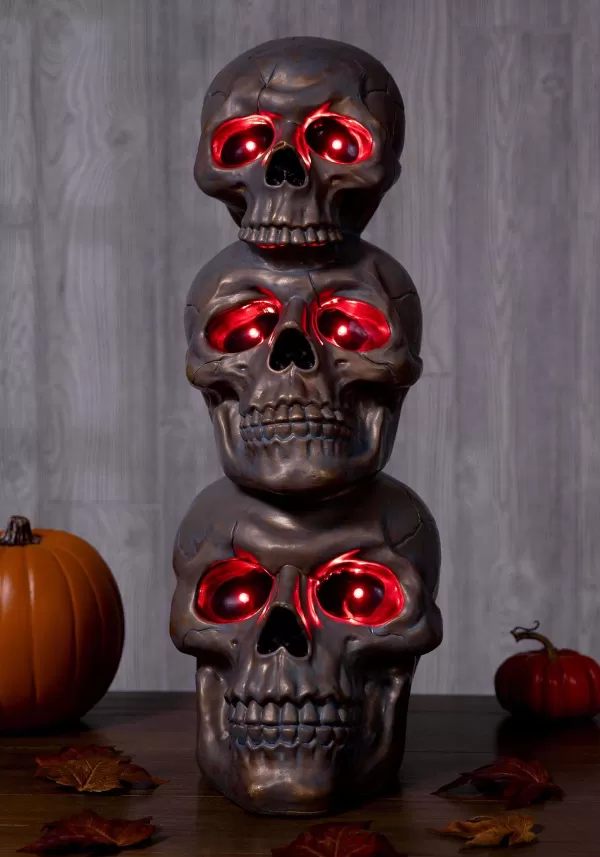 New 27.5" Bronze Light Up Stack Of Skulls Halloween Prop Halloween Lights