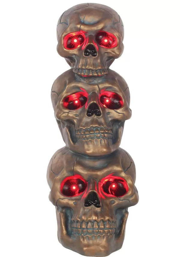 New 27.5" Bronze Light Up Stack Of Skulls Halloween Prop Halloween Lights