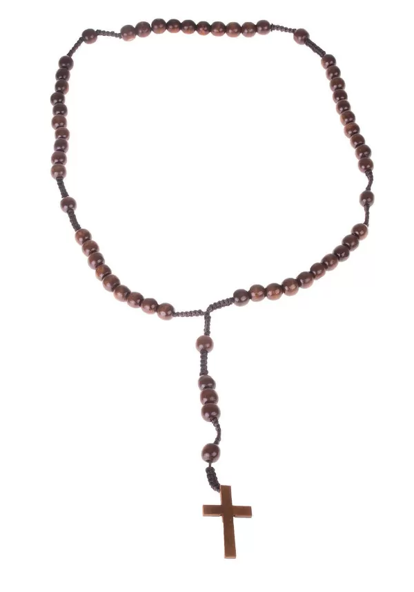 Fashion 30" Wood Rosary Necklace Costume Jewelry