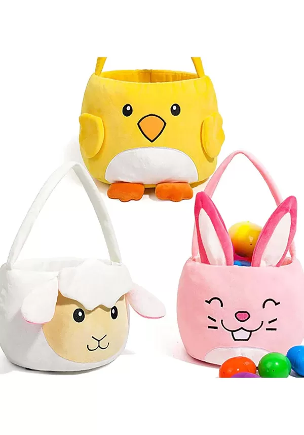 Clearance 3 Pack Chicken, Bunny, And Sheep Egg Basket Set Trick Or Treat Bags / Pails