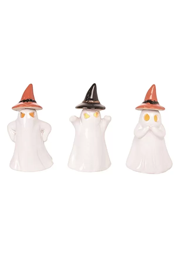 Best 4 Inch Ceramic Light Up Ghost Figures Set Halloween Props