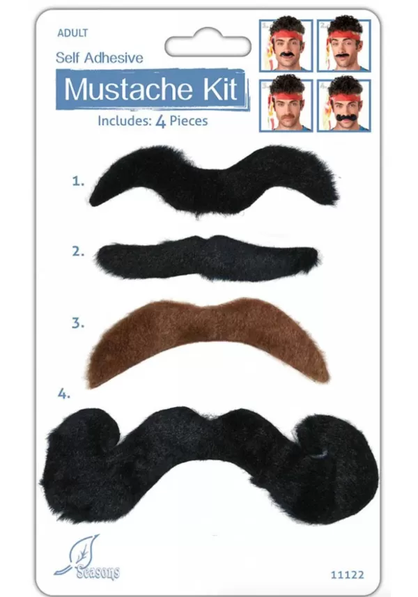 Online 4 Pc Fake Mustache Kit Mustaches / Beards