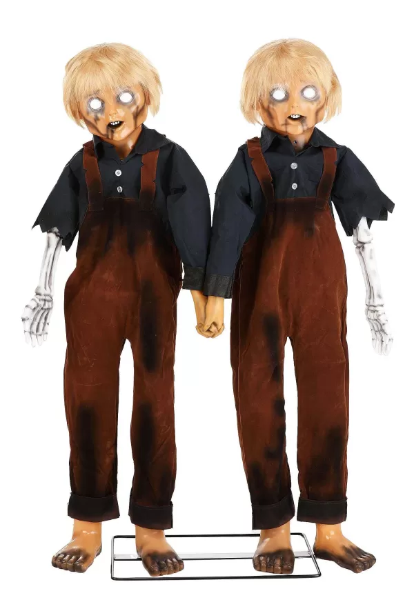 Outlet 4Ft Creepy Twin Boys Animatronic Halloween Decoration Animatronics