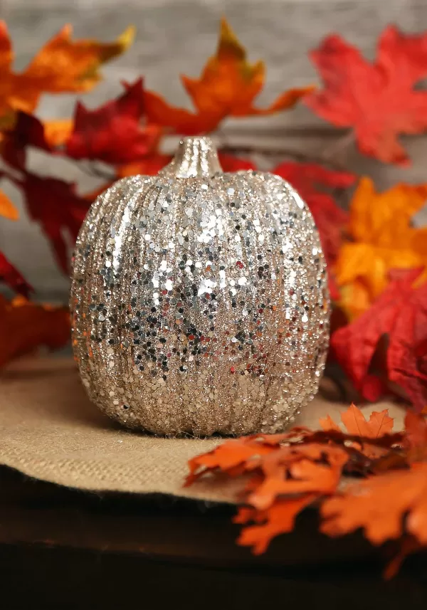 Best Sale 5 Inch Skinny Champagne Glitter Pumpkin Indoor Decorations