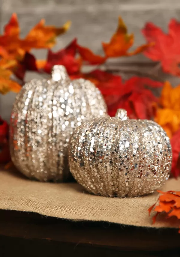 Best Sale 5 Inch Skinny Champagne Glitter Pumpkin Indoor Decorations