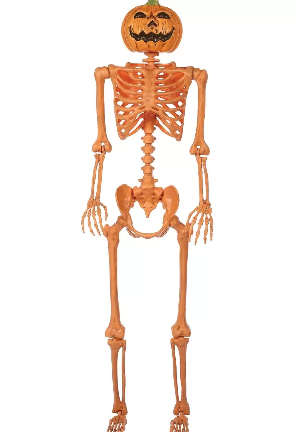Discount 5Ft Orange Skeleton With Pumpkin Head Halloween Decoration Outdoor Decorations