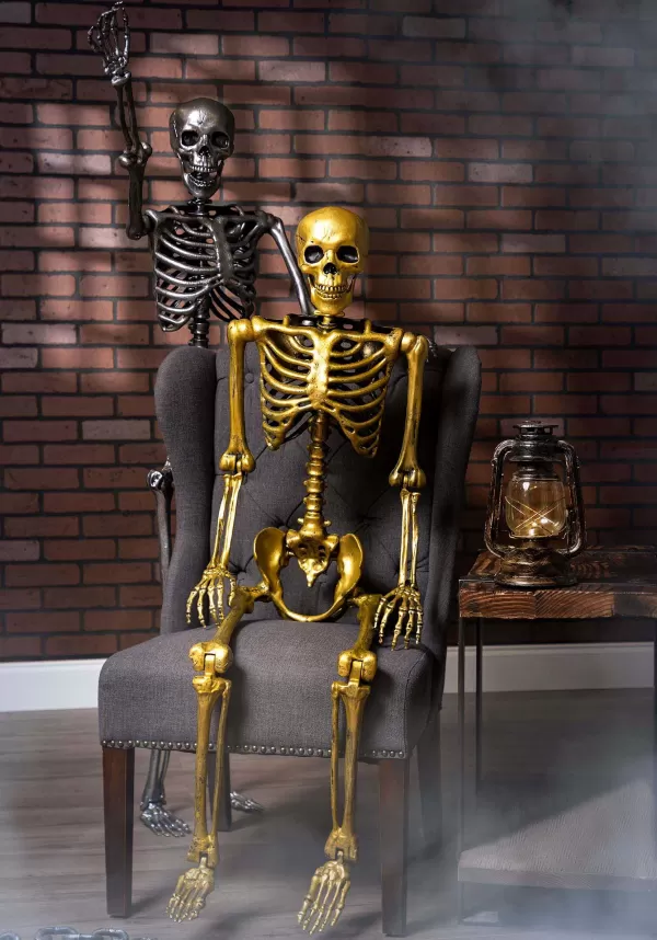 Sale 60 Inch Gold Life Size Posable Skeleton Prop Indoor Decorations