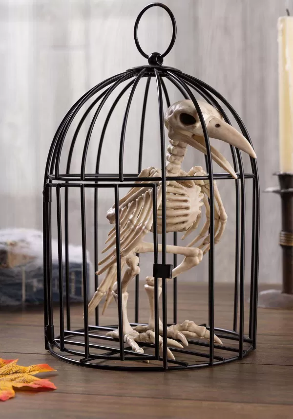 Hot 9.5" Skeleton Raven In Cage Decoration Halloween Props