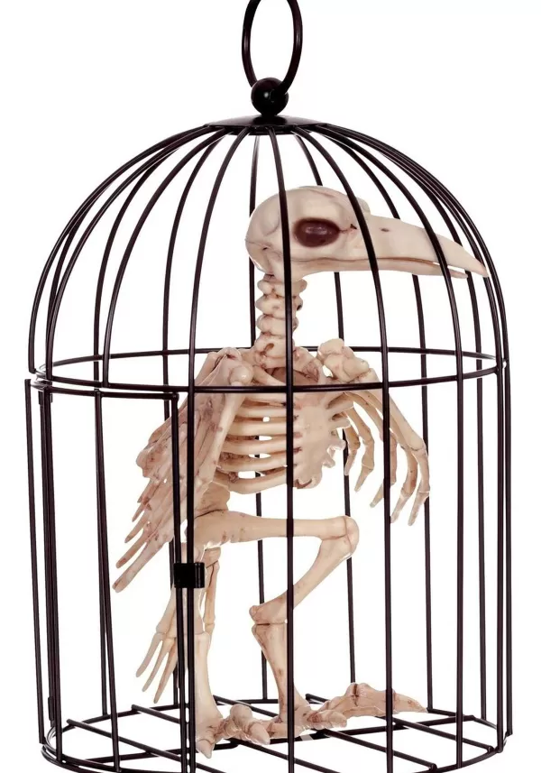 Hot 9.5" Skeleton Raven In Cage Decoration Halloween Props