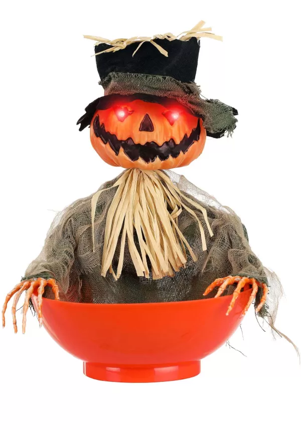 Cheap Animated Candy Bowl With Light Up Pumpkin Scarecrow Decoration Animatronics