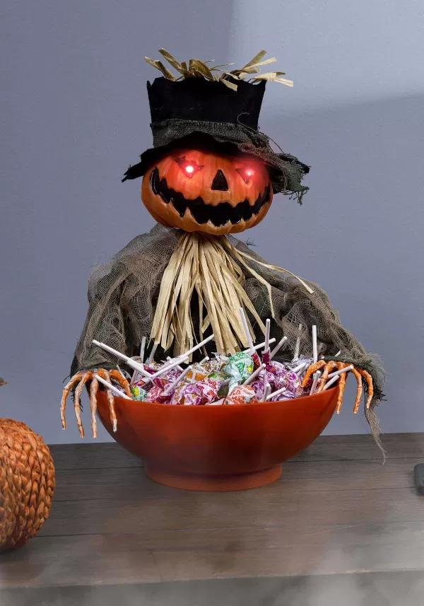 Cheap Animated Candy Bowl With Light Up Pumpkin Scarecrow Decoration Animatronics