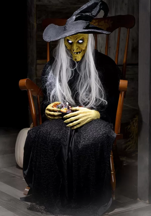 Store Animated Sitting Witch With Candy Bowl Prop Animatronics