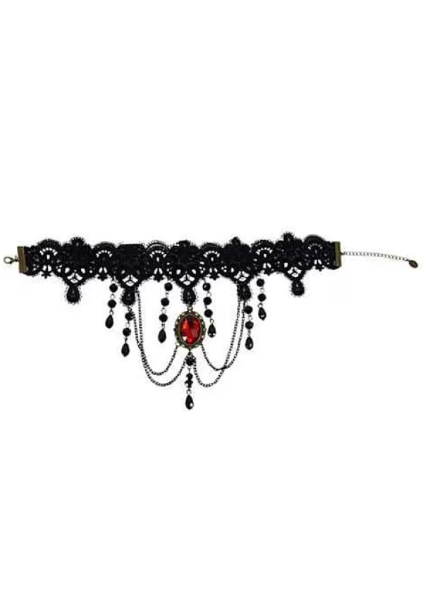 Cheap Bead And Chain Choker With Red Pendant Costume Jewelry