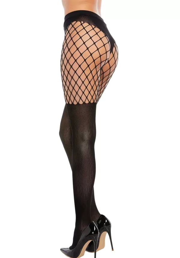 Online Black Fence Net Pantyhose For Women, Panty And Thigh High Detail Fishnet Stockings