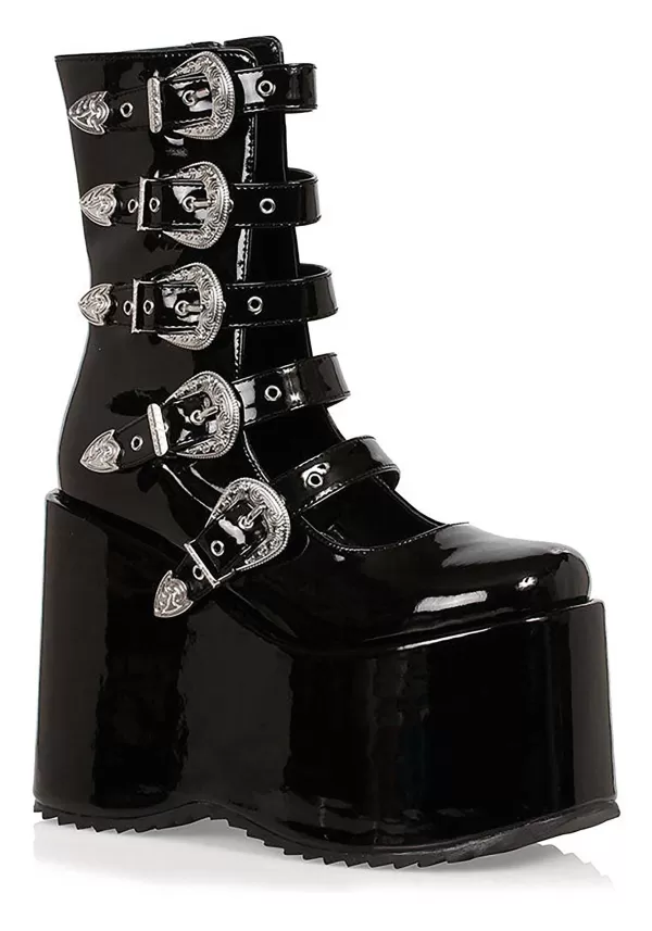 New Black Platform Buckle Strap Boots For Women Boots/Shoes