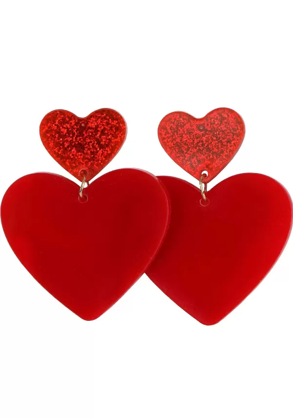 Best Double Heart Drop Lucite Earrings Costume Jewelry