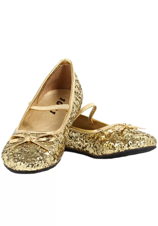 Online Girls Gold Glitter Ballet Flats Boots/Shoes