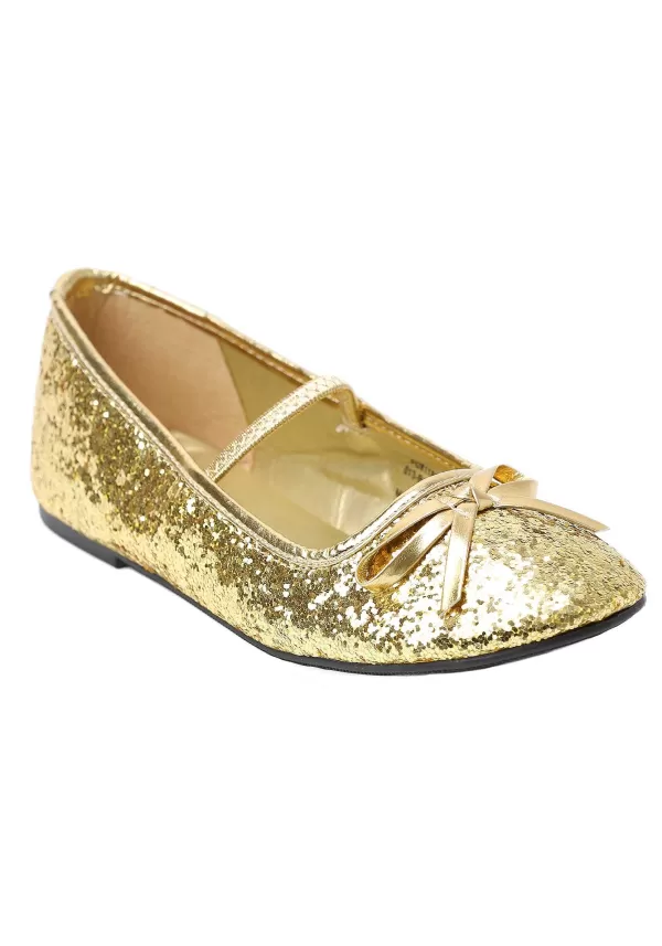 Online Girls Gold Glitter Ballet Flats Boots/Shoes