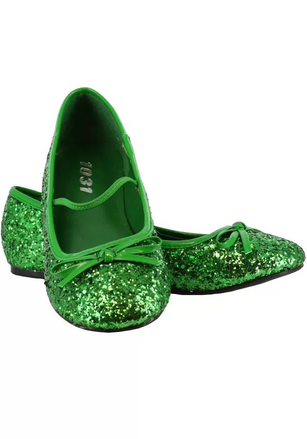 Clearance Girls Green Glitter Ballet Flats Boots/Shoes