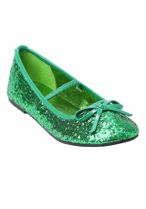 Clearance Girls Green Glitter Ballet Flats Boots/Shoes