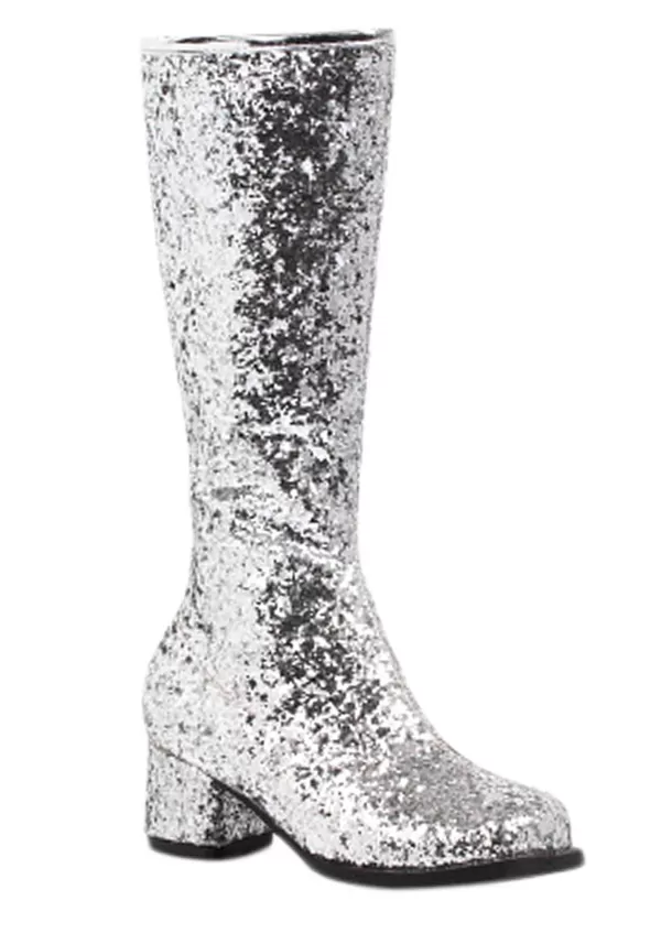 Discount Girls Silver Glitter Go-Go Boots Boots/Shoes