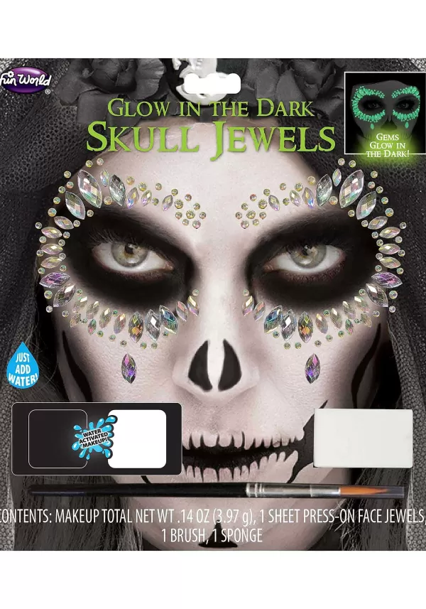 Outlet Glow In The Dark Skull Face Jewels Makeup