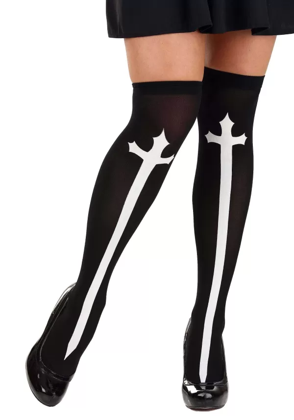 Hot Gothic Cross Thigh High Stockings Costume Accessory Leggings