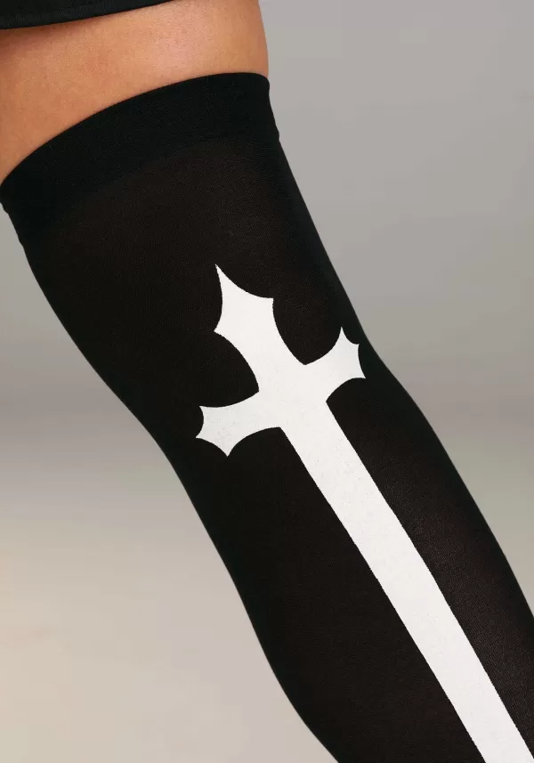 Hot Gothic Cross Thigh High Stockings Costume Accessory Leggings