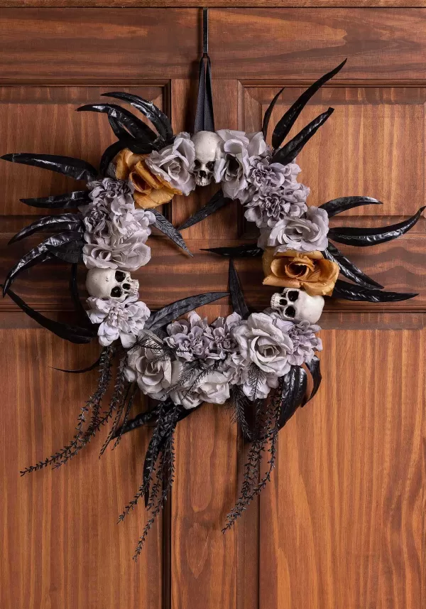 Best Sale Gothic Flower & Skull Halloween Wreath Decoration Door Decorations