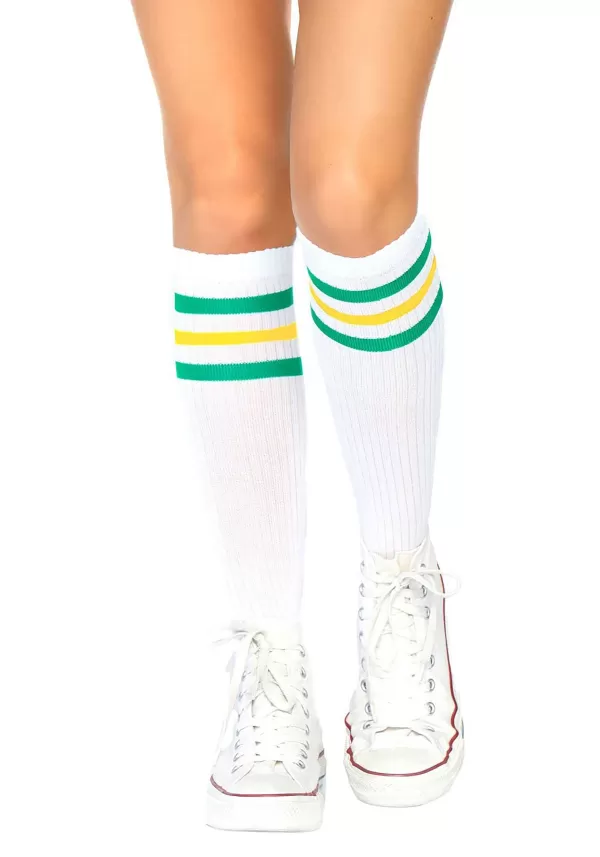 Store Green And Yellow Striped Athletic Socks For Women Socks / Slippers