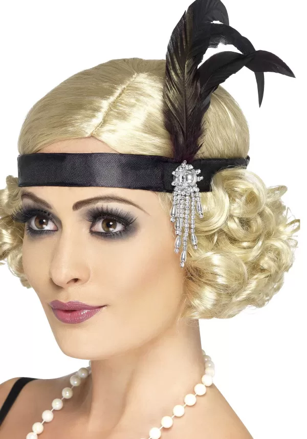 Cheap Jeweled Black Flapper Headband Headbands