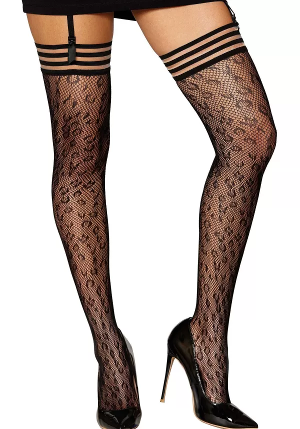 Online Leopard Pattern Fishnet Thigh High Stockings For Women Fishnet Stockings