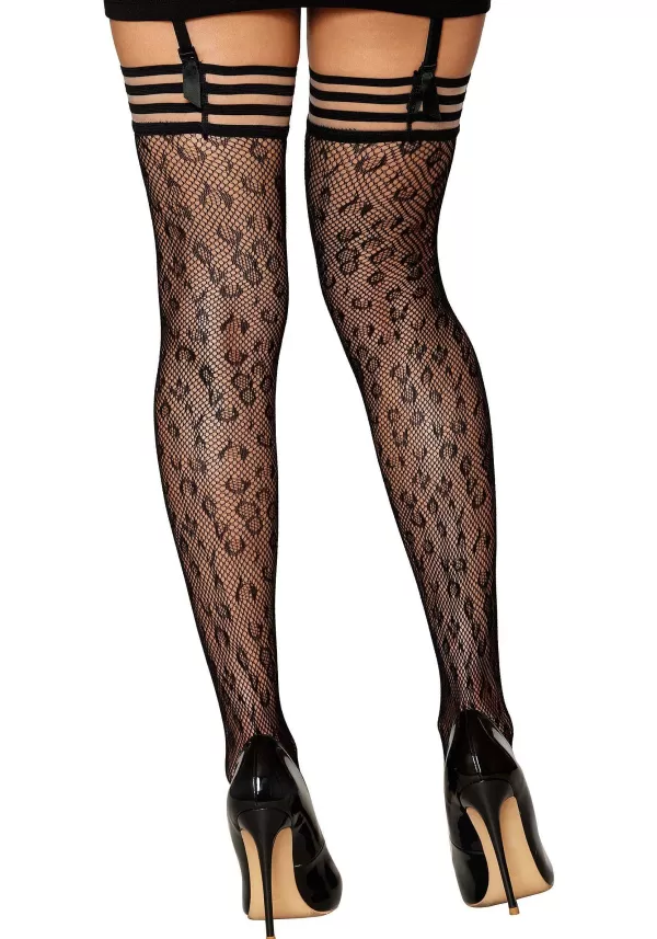 Online Leopard Pattern Fishnet Thigh High Stockings For Women Fishnet Stockings