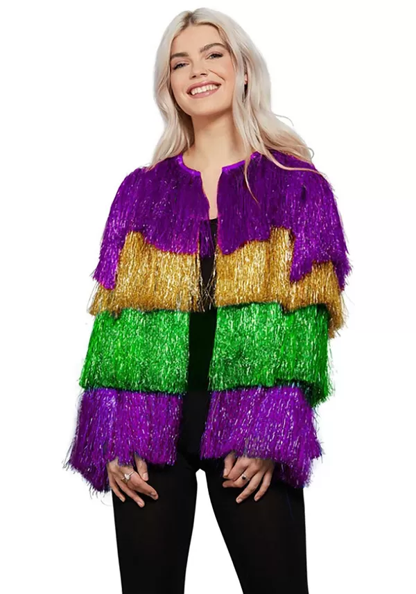 Fashion Mardi Gras Fringe Tinsel Jacket For Women Halloween Clothes