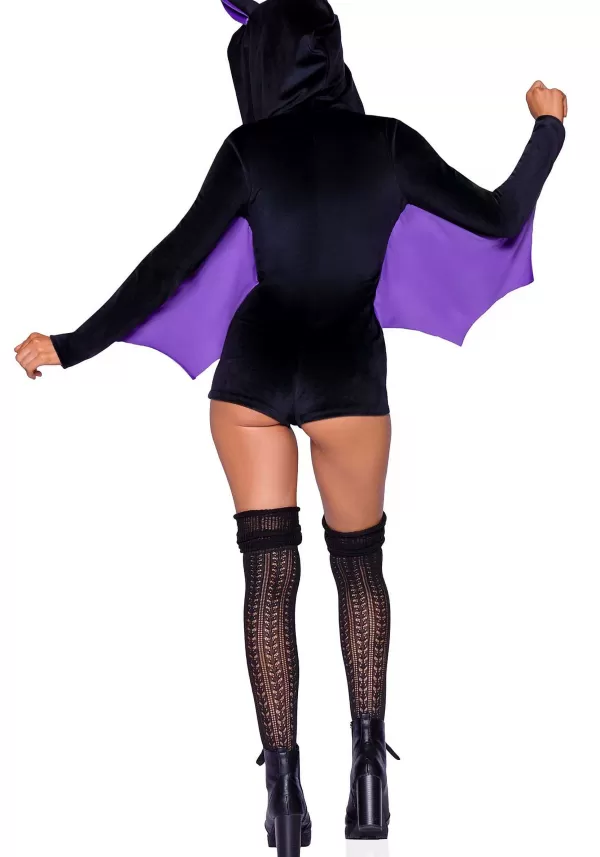 Online Plush Black Bat Romper Costume For Women Sexy Costumes