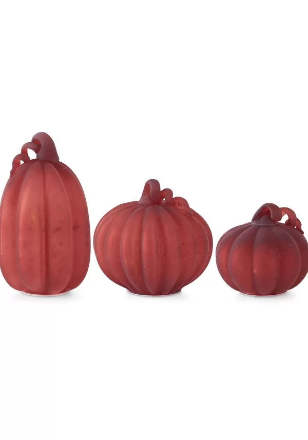 Outlet Set Of 3 Red Mercury Glass Led Pumpkins Holiday Decoration Halloween Lights