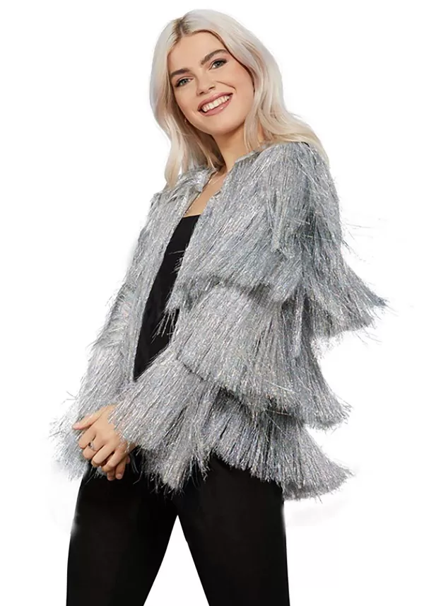 Outlet Silver Fringe Tinsel Jacket For Woman Halloween Clothes