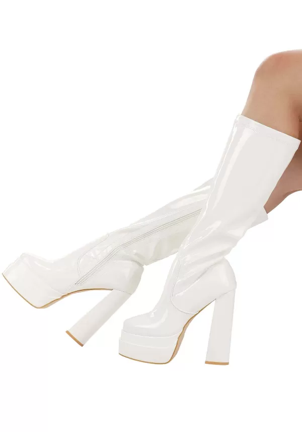 Hot White Patent Platform Gogo Boots For Adults Boots/Shoes