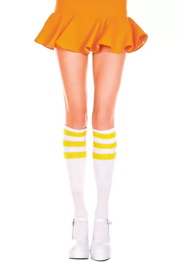Outlet White/Yellow Athletic Knee High Stockings Socks / Slippers