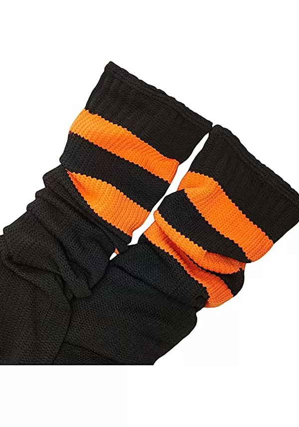 Discount Women'S Athletic Black Thigh High Socks With Orange Stripes Halloween Clothes