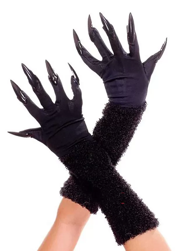 Best Women'S Furry Black Gloves With Nails Gloves